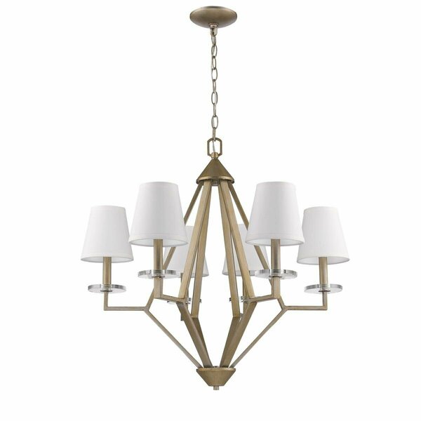 Homeroots 26.25 x 28 x 28 in. Easton 6-Light Washed Gold Chandelier w/Crystal Bobeches & White Fabric Shades 398112